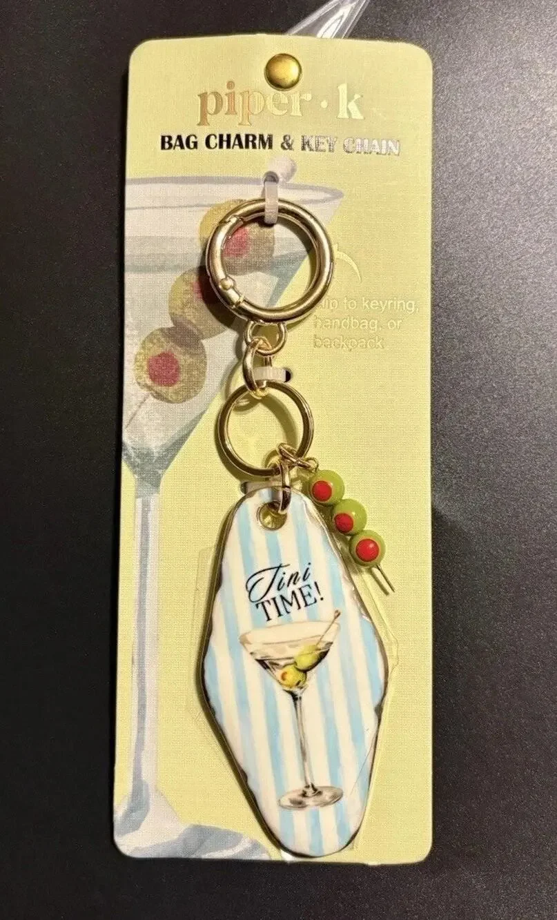 Piper K Tini Time Martini Bag Charm Key Chain Retro Stripe NEW